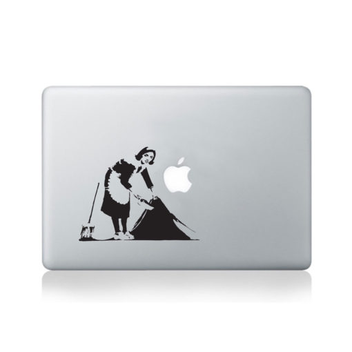 banksy cleaning lady macbook sticker